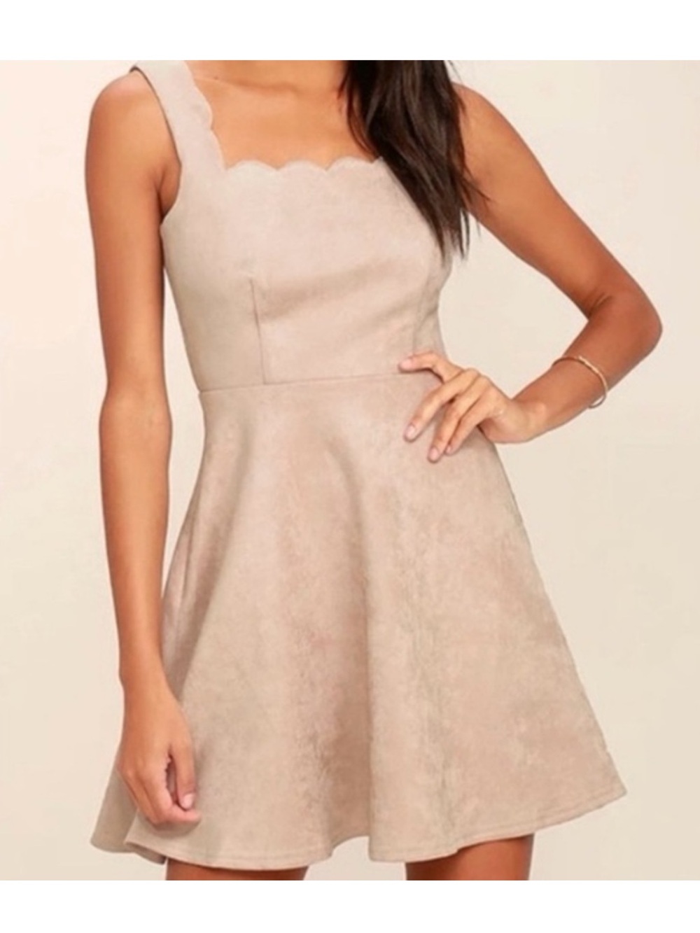 Lulu's Blush Scallop-Edge Faux Suede Mini Dress